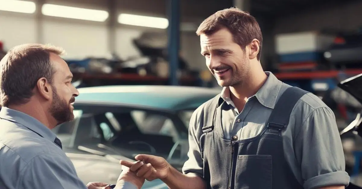 A man talking to a car mechanic